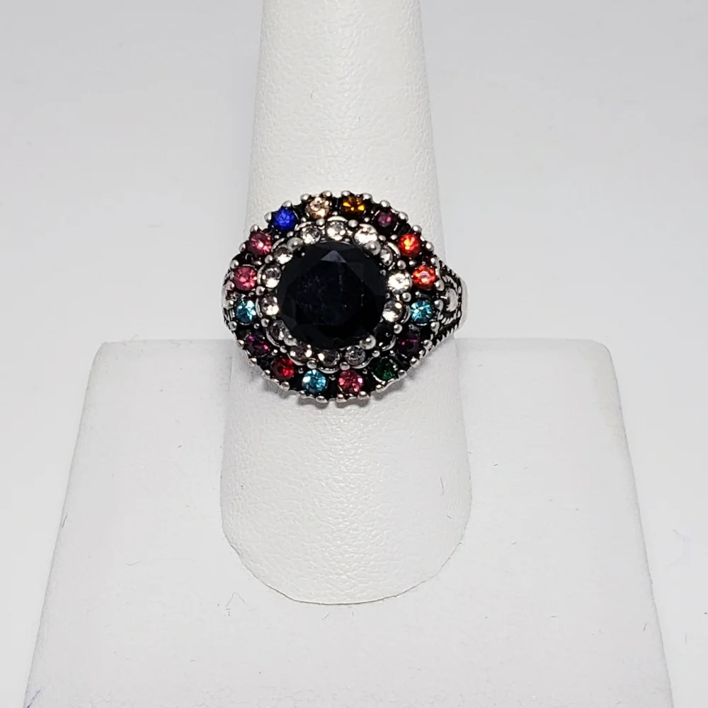 NEW Black Onyx and Rhinestones Women's Cocktail Ring